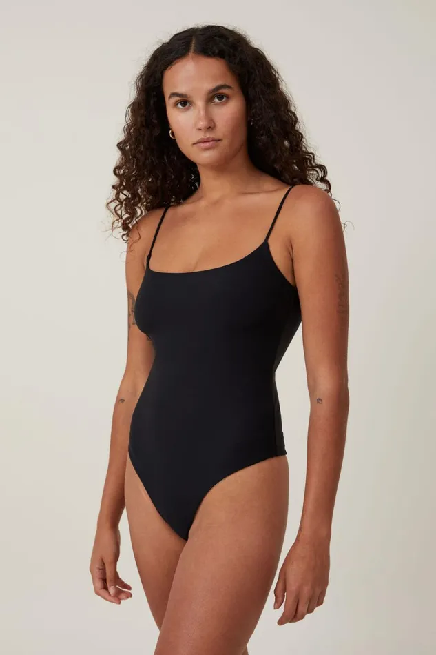 Women Tops Cotton On Smooth Straight Neck Bodysuit Black
