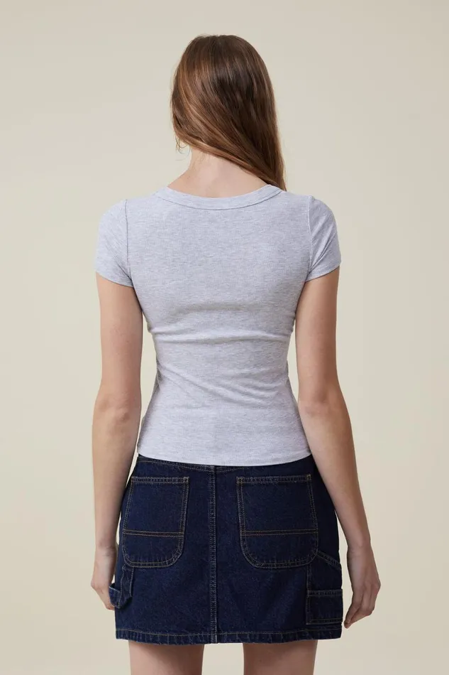 Women Tops Cotton On Staple Rib Scoop Neck Short Sleeve Top Grey Marle
