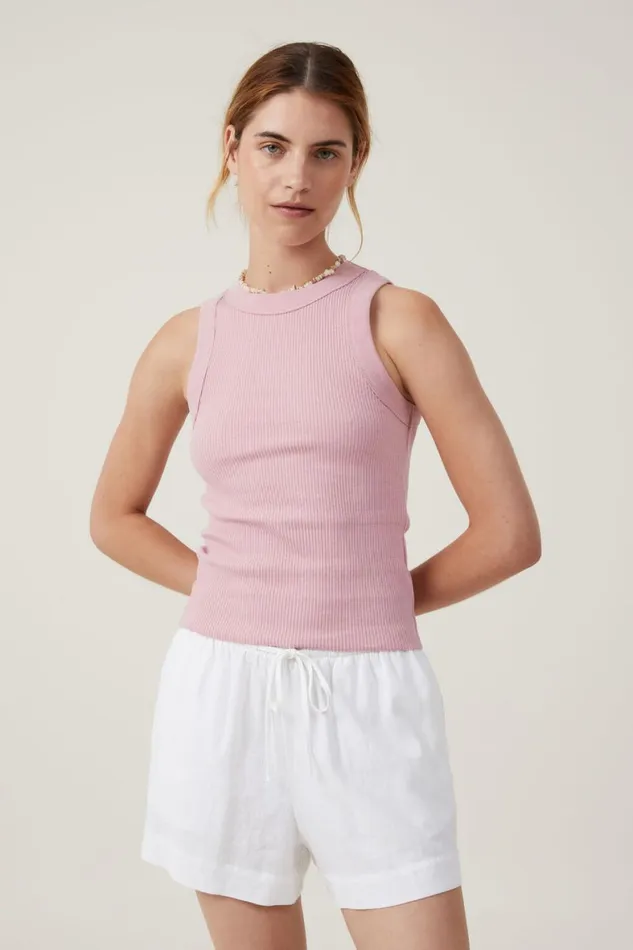 Women Tops Cotton On The 91 Tank Dusk Pink