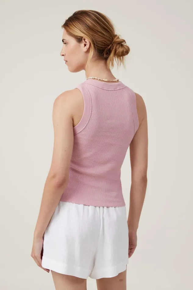 Women Tops Cotton On The 91 Tank Dusk Pink