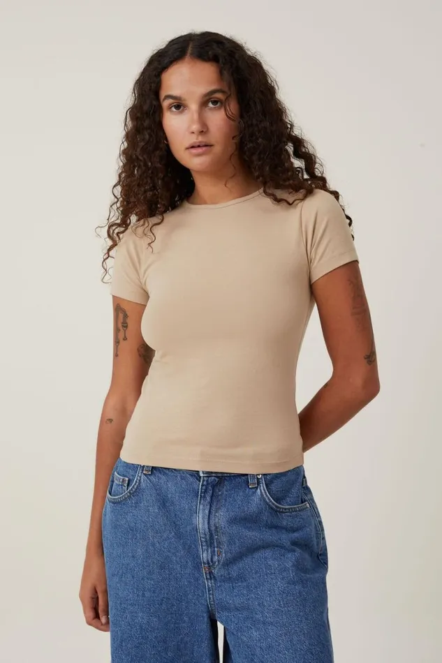 Women Tops Cotton On The One Basic Crew Neck Short Sleeve Mid Taupe