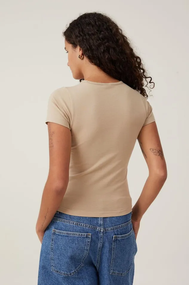 Women Tops Cotton On The One Basic Crew Neck Short Sleeve Mid Taupe