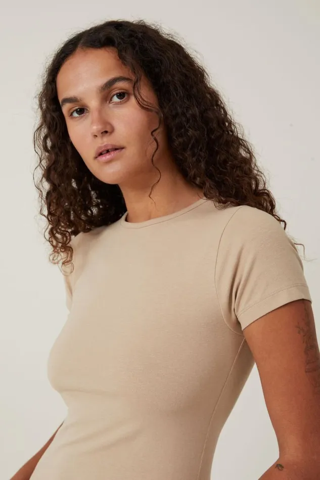 Women Tops Cotton On The One Basic Crew Neck Short Sleeve Mid Taupe