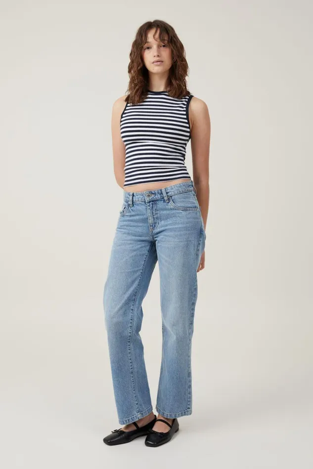 Women Tops Cotton On The One Basic High Neck Tank Cara Stripe Whiteink Navy