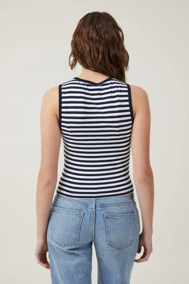 Women Tops Cotton On The One Basic High Neck Tank Cara Stripe Whiteink Navy