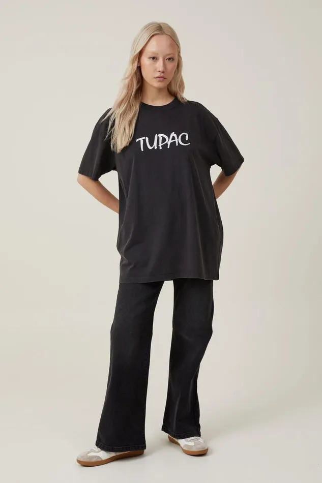 Women Tops Cotton On The Oversized Hip Hop Tee Lcn Br Tupac Strictly 4 Myblack