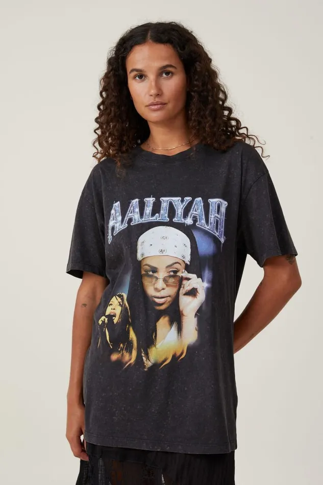 Women Tops Cotton On The Oversized Hip Hop Tee Lcn Mt Aaliyah Black