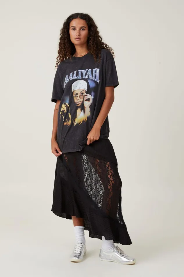 Women Tops Cotton On The Oversized Hip Hop Tee Lcn Mt Aaliyah Black