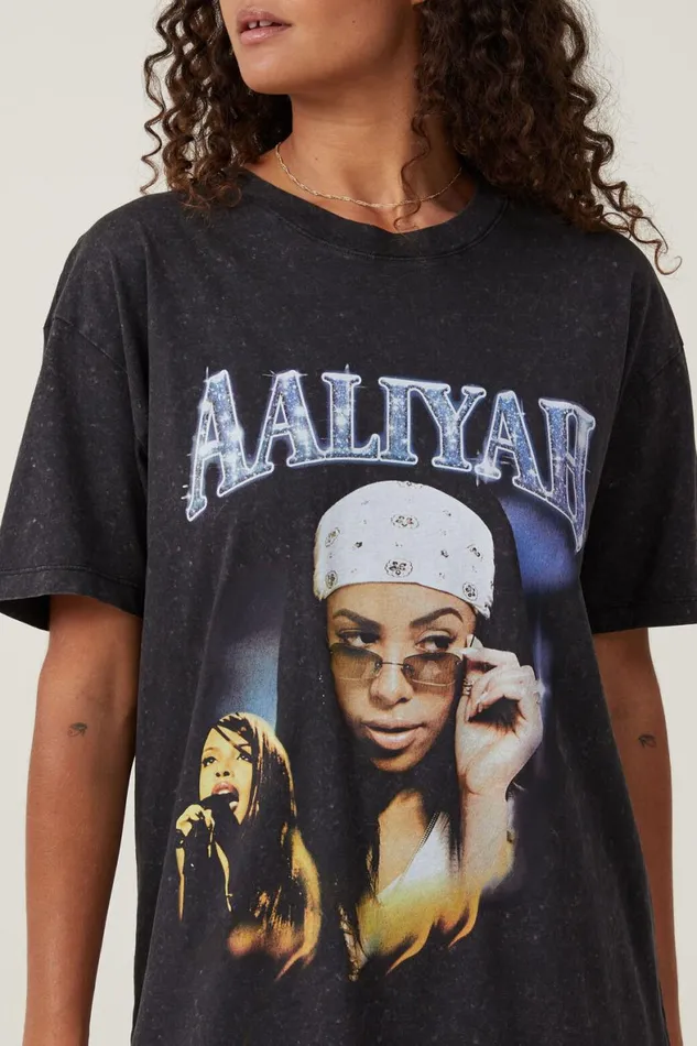 Women Tops Cotton On The Oversized Hip Hop Tee Lcn Mt Aaliyah Black