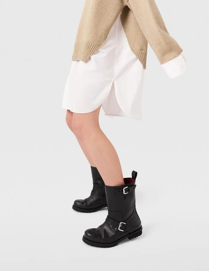 Women Trace BuckleStrap Biker Boots Midnight Black Stella McCartney Boots Women Trace BuckleStrap Biker Boots Midnight Black Stella McCartney Boots