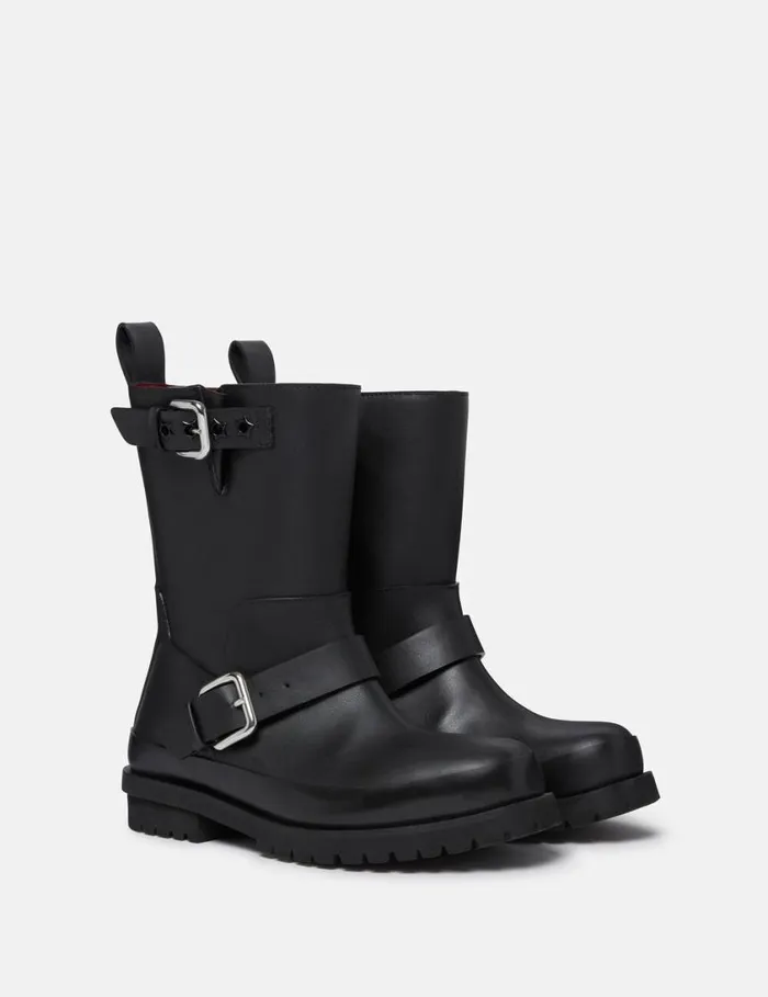 Women Trace BuckleStrap Biker Boots Midnight Black Stella McCartney Boots Women Trace BuckleStrap Biker Boots Midnight Black Stella McCartney Boots