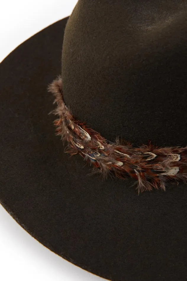 Women Trilby Hat Double Feather Band Forest Green Holland Cooper Hats and Headbands