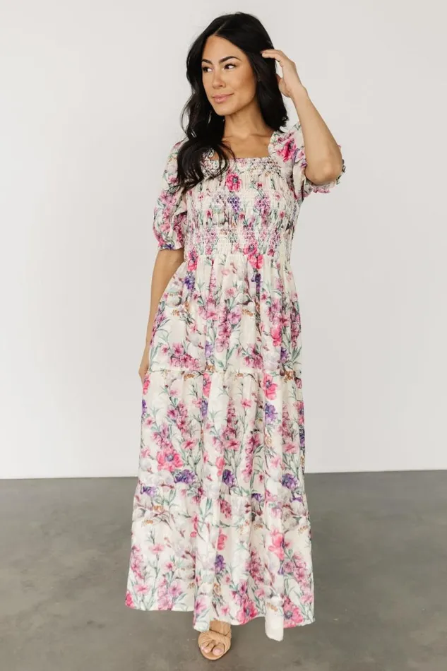 Women Tulsa Smocked Dress Cream Pink Baltic Born Maxi Dresses