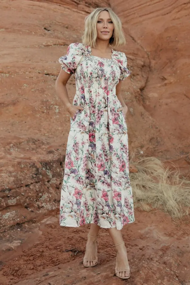 Women Tulsa Smocked Dress Cream Pink Baltic Born Maxi Dresses