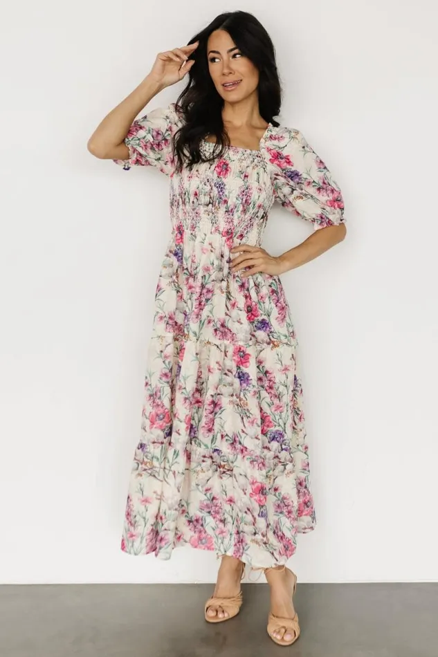 Women Tulsa Smocked Dress Cream Pink Baltic Born Maxi Dresses