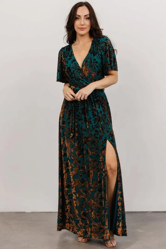 Women Uma Velvet Maxi Dress Bronze Jade Baltic Born Maxi Dresses