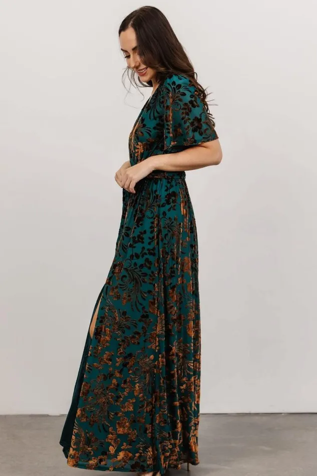 Women Uma Velvet Maxi Dress Bronze Jade Baltic Born Maxi Dresses