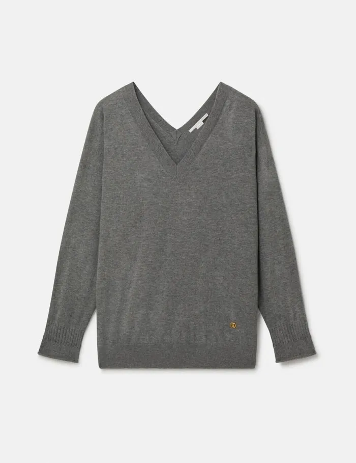 Women VNeck Long Sleeved Sweater Grey Stella McCartney Knitwear