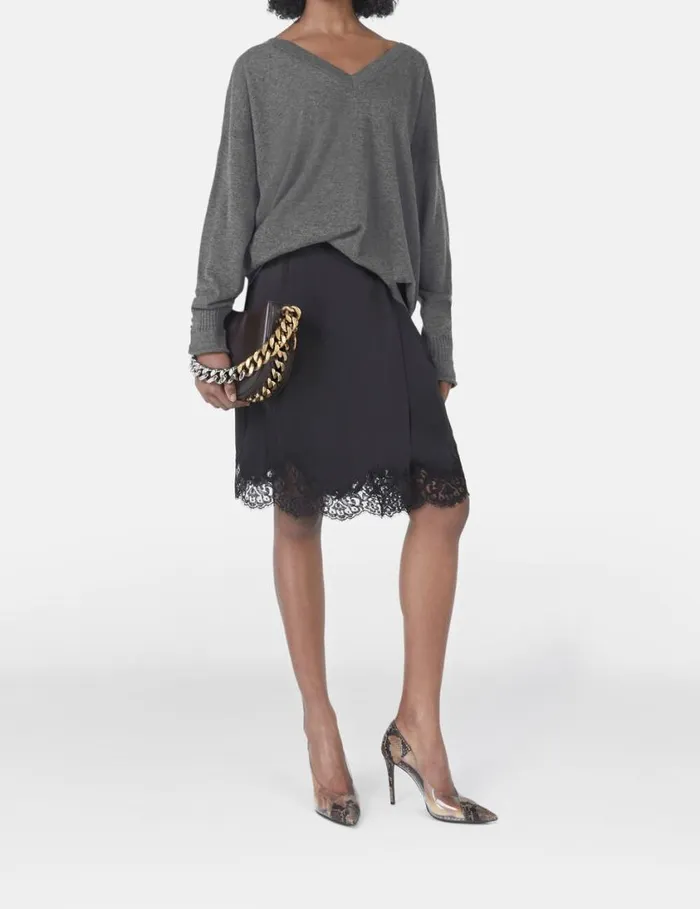 Women VNeck Long Sleeved Sweater Grey Stella McCartney Knitwear Women VNeck Long Sleeved Sweater Grey Stella McCartney Knitwear