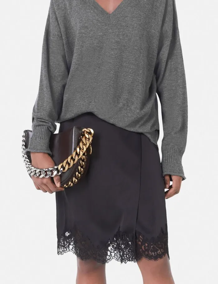 Women VNeck Long Sleeved Sweater Grey Stella McCartney Knitwear Women VNeck Long Sleeved Sweater Grey Stella McCartney Knitwear