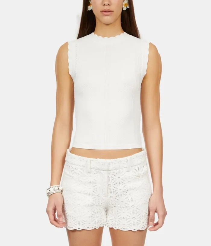 Women White Openwork Knit Top THE KOOPLES Blouses and Shirts