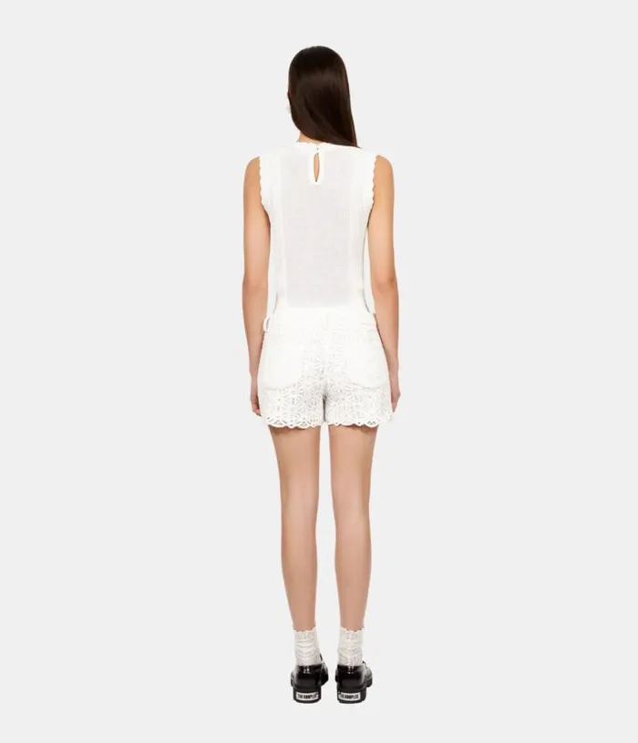Women White Openwork Knit Top THE KOOPLES Blouses and Shirts