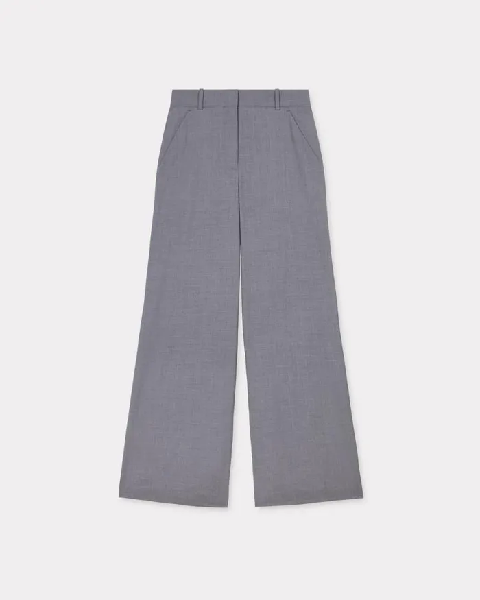 Women Wide Pants In Virgin Wool Stone Grey Kenzo Pants And Shorts