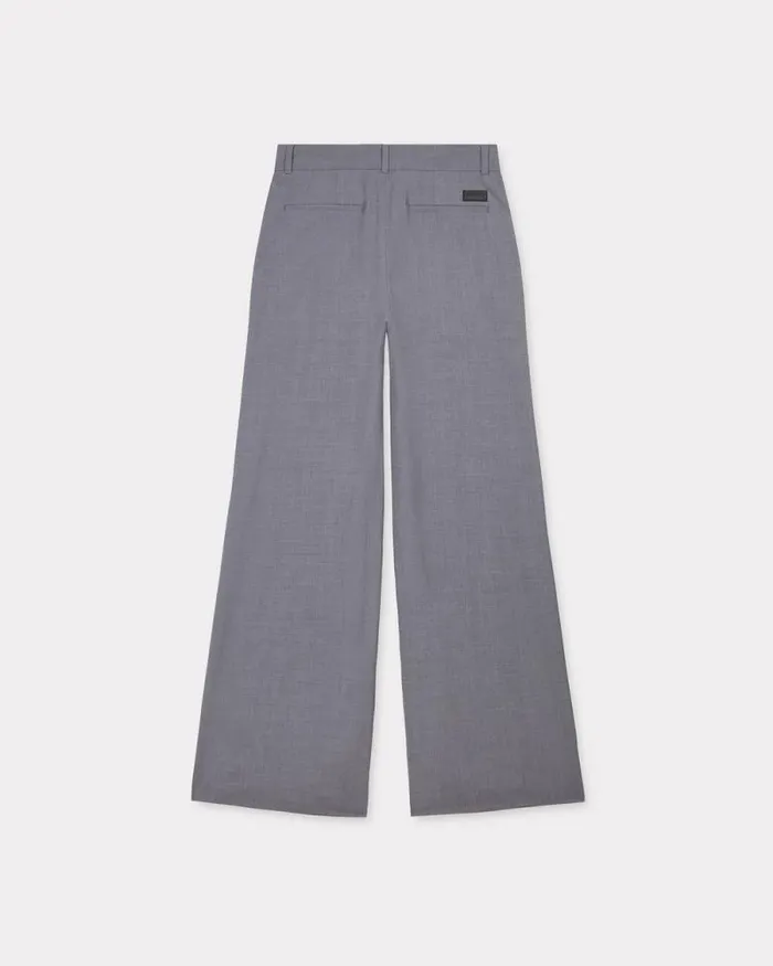 Women Wide Pants In Virgin Wool Stone Grey Kenzo Pants And Shorts