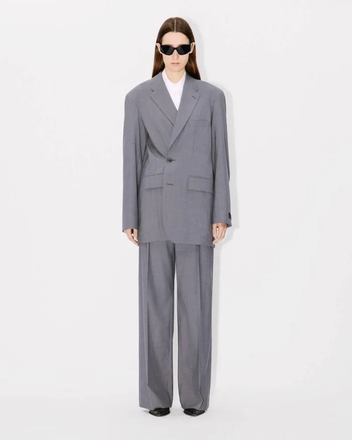 Women Wide Pants In Virgin Wool Stone Grey Kenzo Pants And Shorts