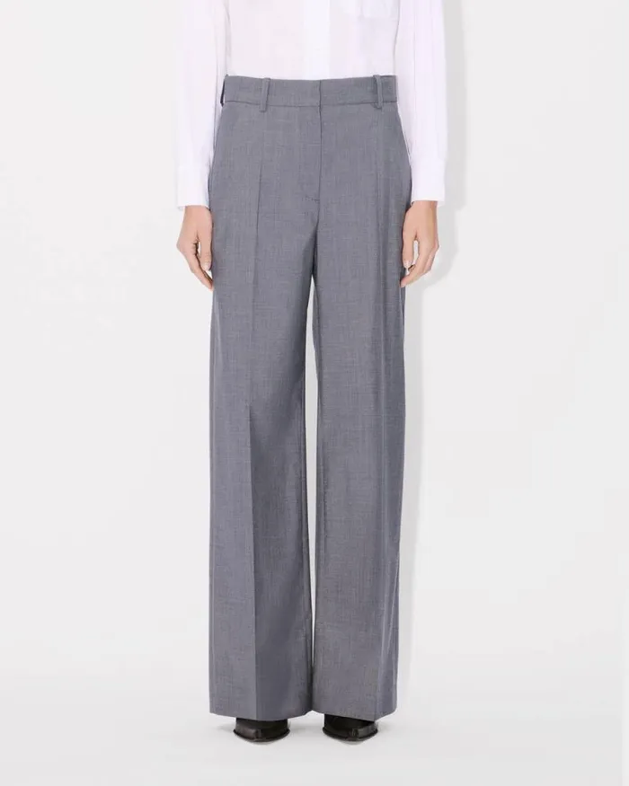 Women Wide Pants In Virgin Wool Stone Grey Kenzo Pants And Shorts