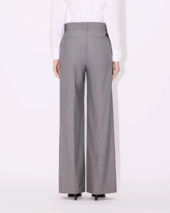 Women Wide Pants In Virgin Wool Stone Grey Kenzo Pants And Shorts