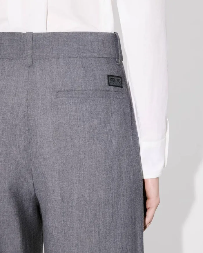 Women Wide Pants In Virgin Wool Stone Grey Kenzo Pants And Shorts