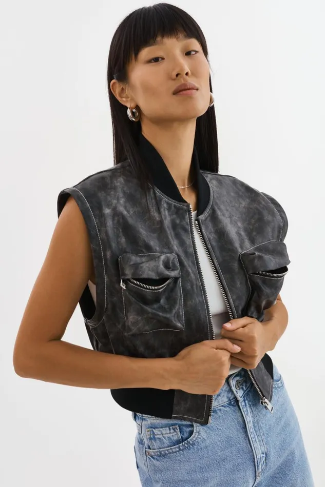 Women XAIA Faux Leather Convertible Bomber Jacket Vintage Black LAMARQUE Leather Jackets Women XAIA Faux Leather Convertible Bomber Jacket Vintage Black LAMARQUE Leather Jackets