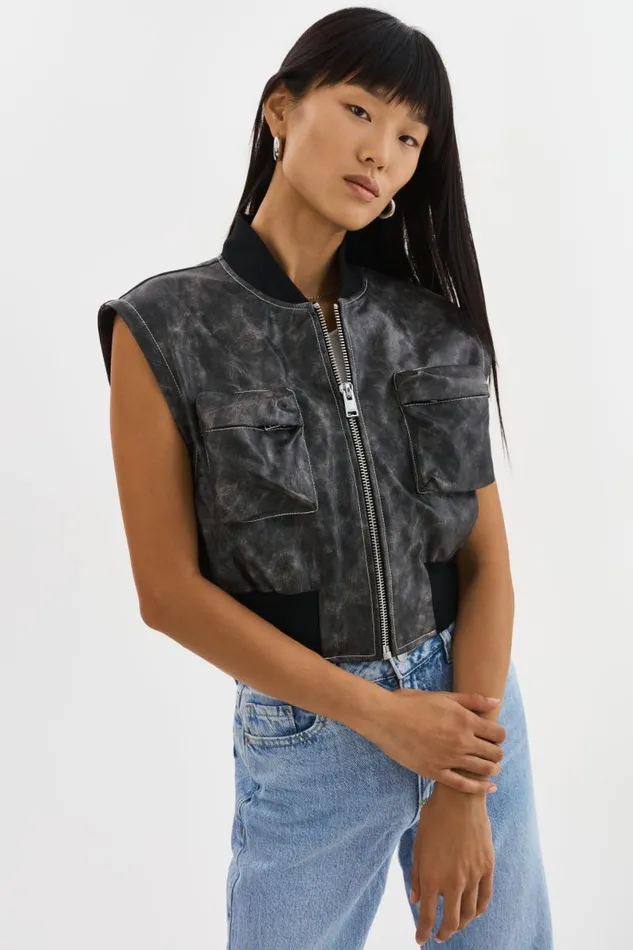 Women XAIA Faux Leather Convertible Bomber Jacket Vintage Black LAMARQUE Leather Jackets Women XAIA Faux Leather Convertible Bomber Jacket Vintage Black LAMARQUE Leather Jackets