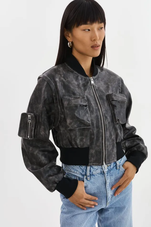 Women XAIA Faux Leather Convertible Bomber Jacket Vintage Black LAMARQUE Leather Jackets Women XAIA Faux Leather Convertible Bomber Jacket Vintage Black LAMARQUE Leather Jackets