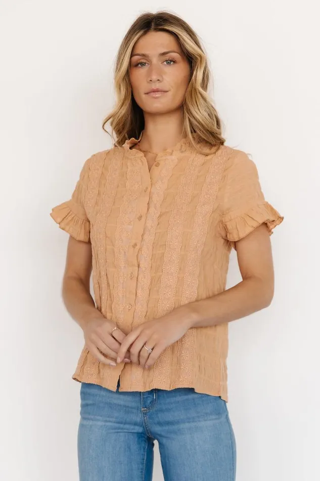 Women Zara Lace Top Camel Baltic Born Blouses and Shirts