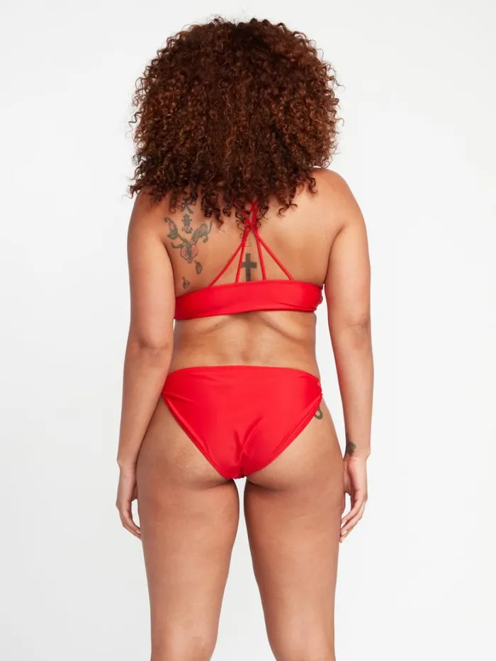 Womens Bikinis Volcom Simply Solid VNeck Bikini Top 8211 Candy Apple