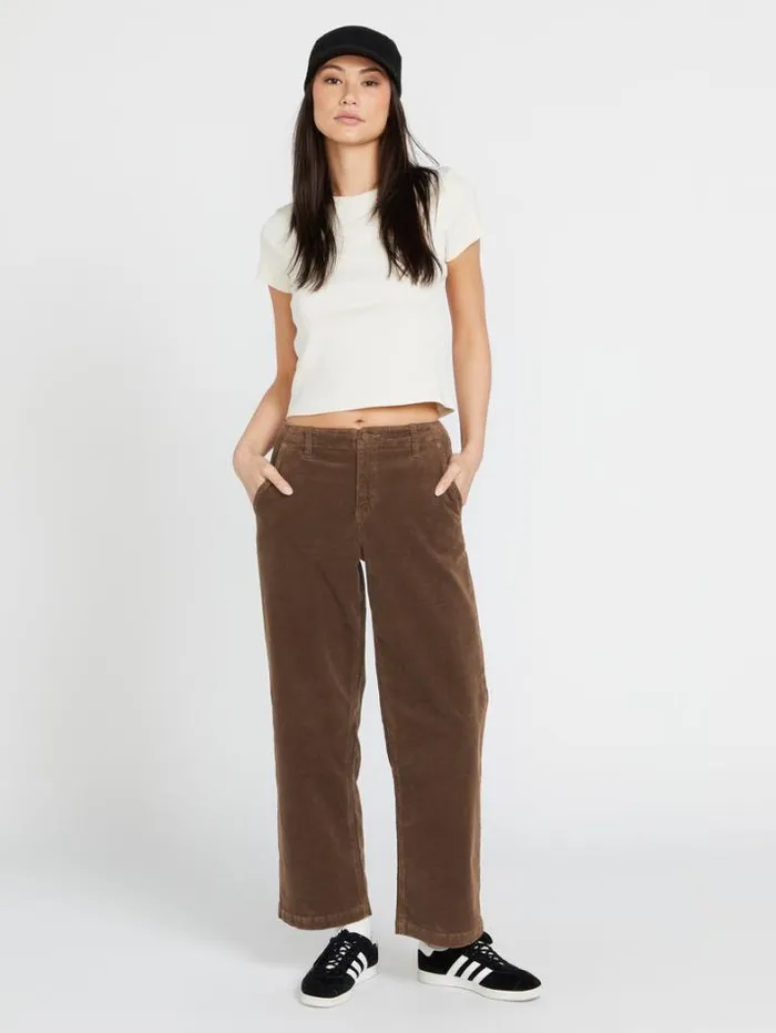 Womens Bottoms Volcom 1991 Stoned Low Rise Corduroy Pants 8211 Chocolate