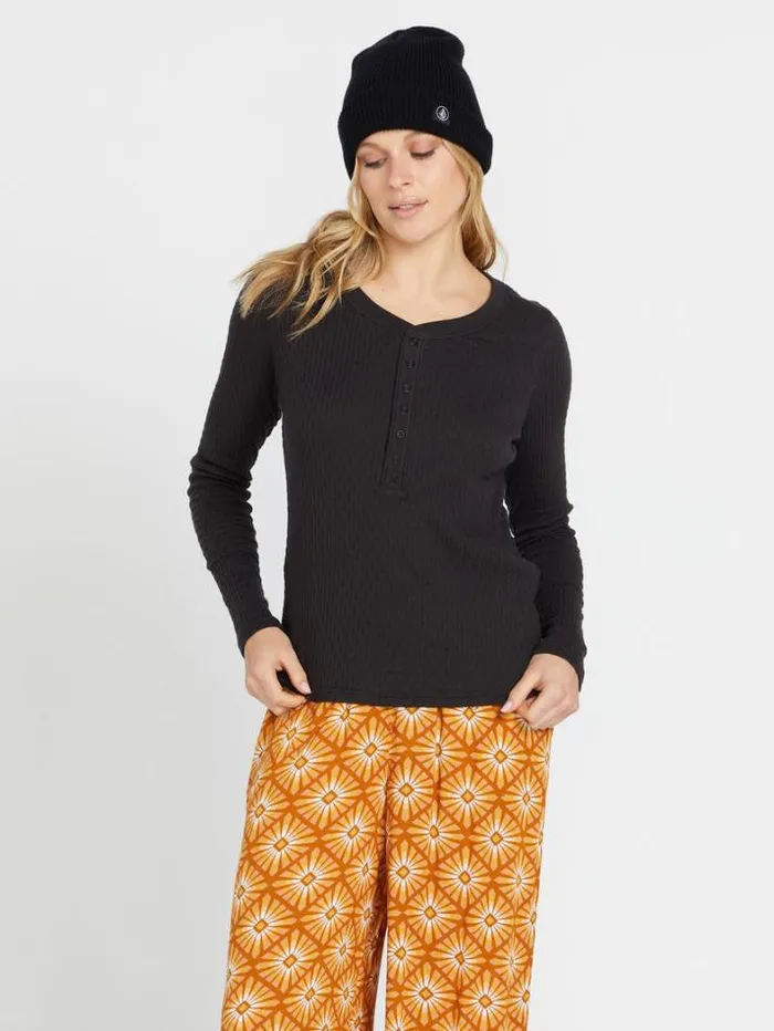 Womens Bottoms Volcom Mystery Mountain Henley 8211 Vintage Black