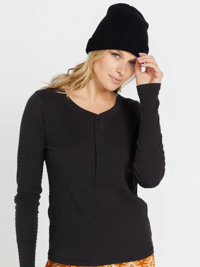 Womens Bottoms Volcom Mystery Mountain Henley 8211 Vintage Black