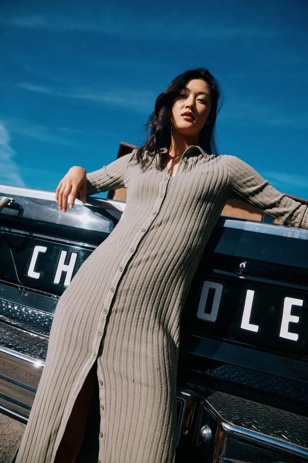 Womens Dresses Chaser Brand Long Sleeve Button Down Collar Dress