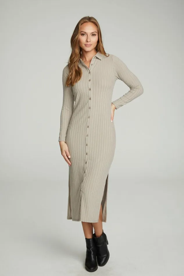 Womens Dresses Chaser Brand Long Sleeve Button Down Collar Dress