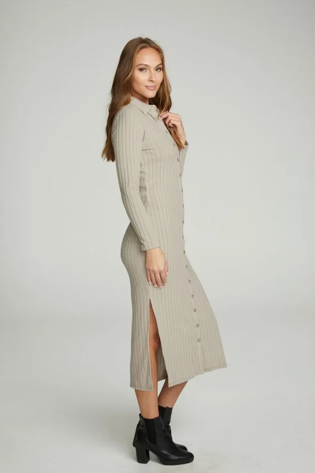 Womens Dresses Chaser Brand Long Sleeve Button Down Collar Dress