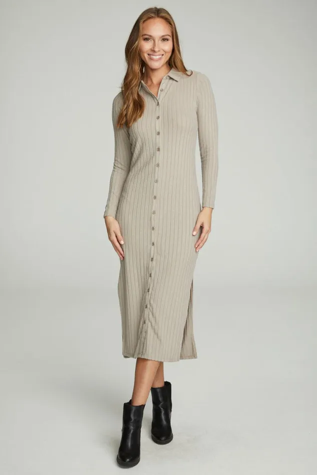 Womens Dresses Chaser Brand Long Sleeve Button Down Collar Dress