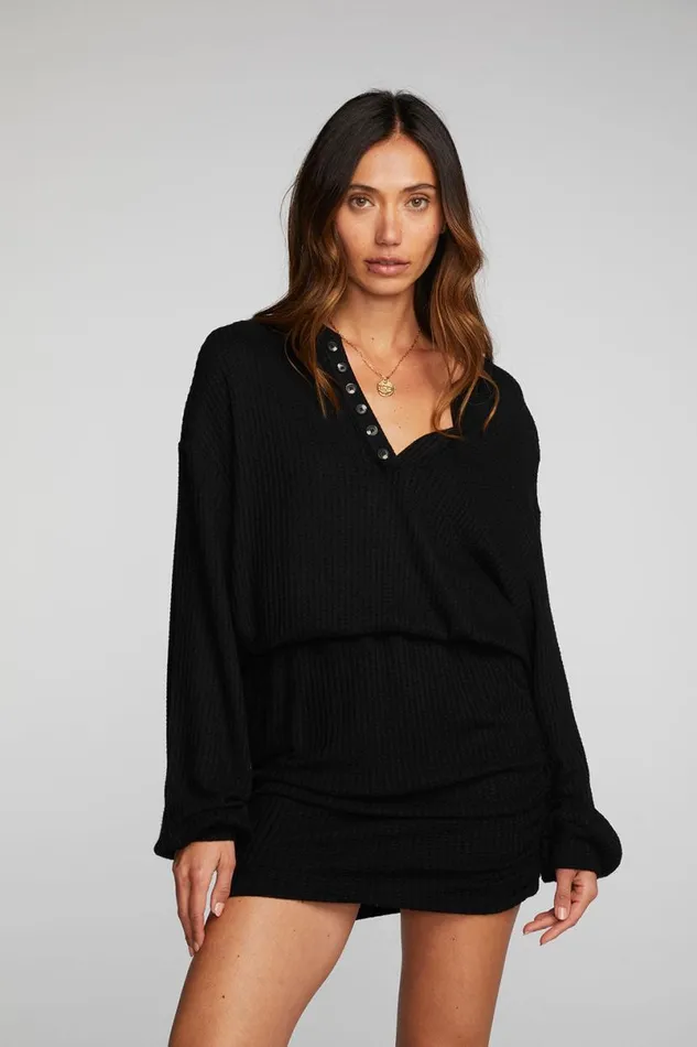 Womens Dresses Chaser Brand Thermal Waffle Mini Dress With Shirring