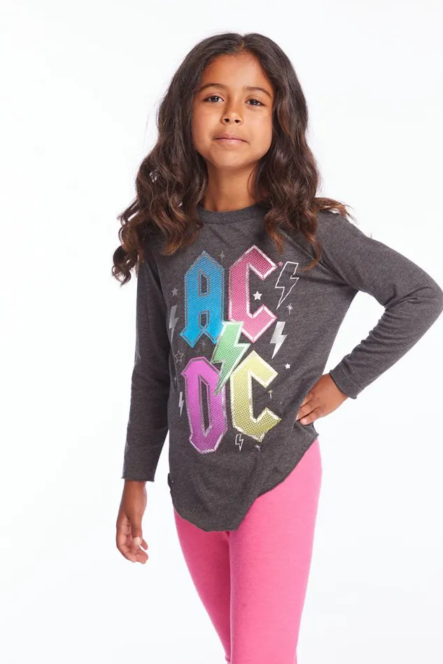 WomensKids Music Chaser Brand ACDC Bolts and Stars Logo Girls Long Sleeve