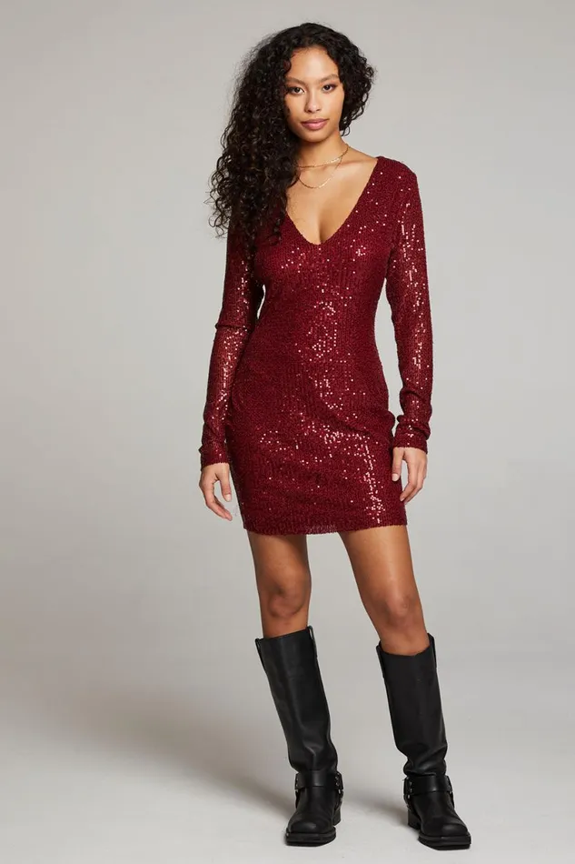 Womens Loungewear Chaser Brand Christine Blood Red Mini Dress