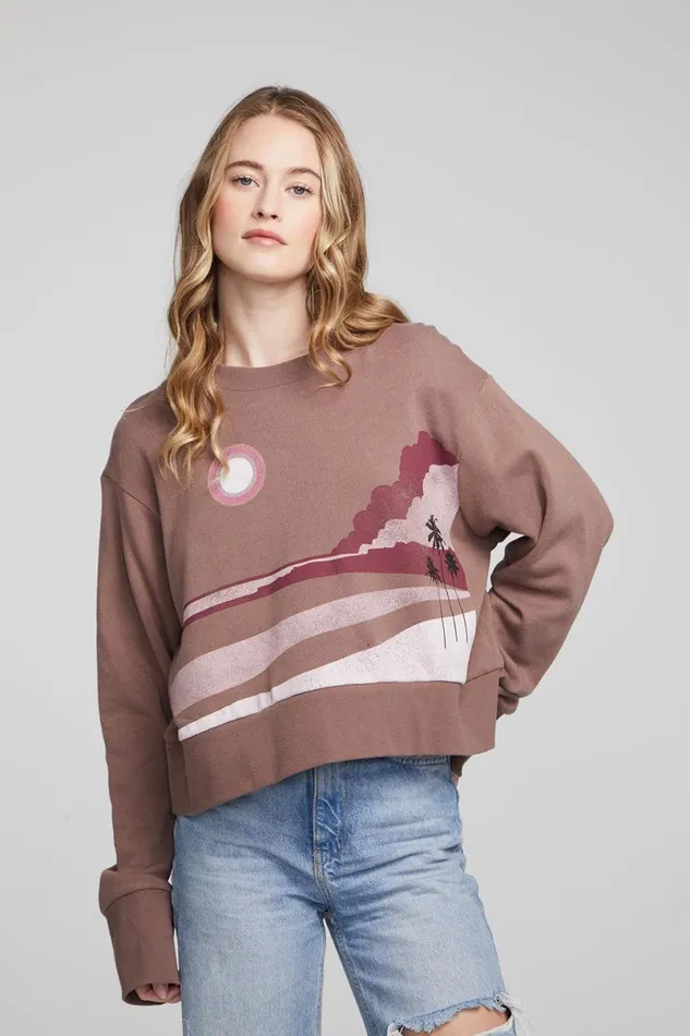 Womens Tops Chaser Brand Abstract Beach Pullover