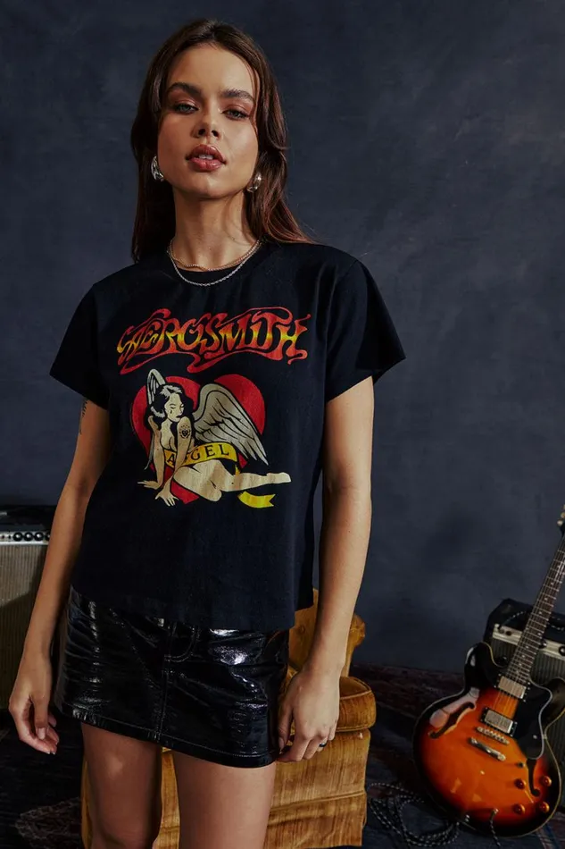 Womens Tops Chaser Brand Aerosmith Angel Tee