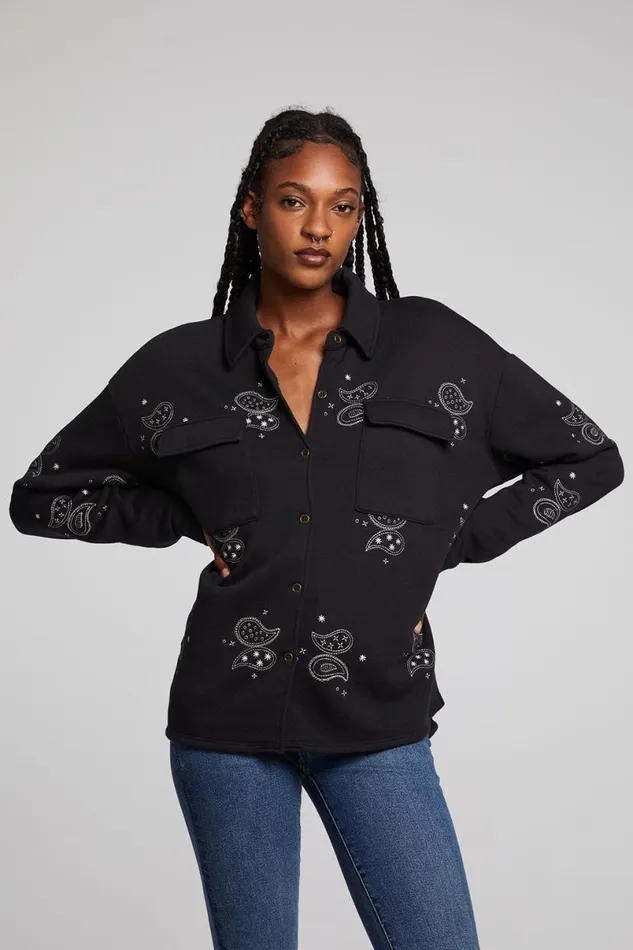Womens Tops Chaser Brand Allover Paisley Button Down